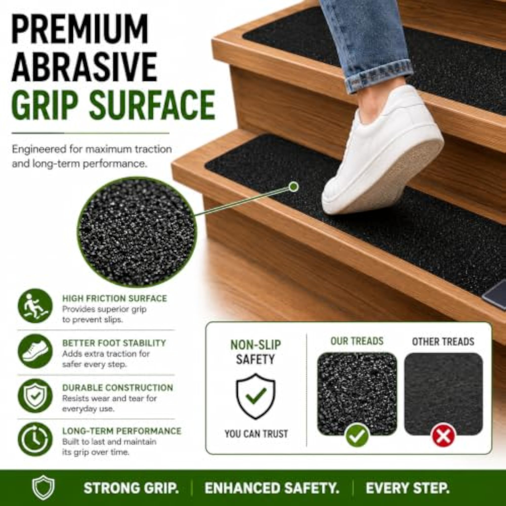 Anti Slip Stair Treads, 24 x 4, Black, 2 Pack